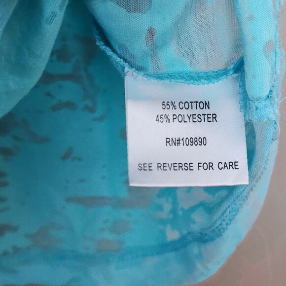 Seven7 Womens Burnout Tee Size L Blue Sheer Short Sleeve Embellished Top - Picture 8 of 11